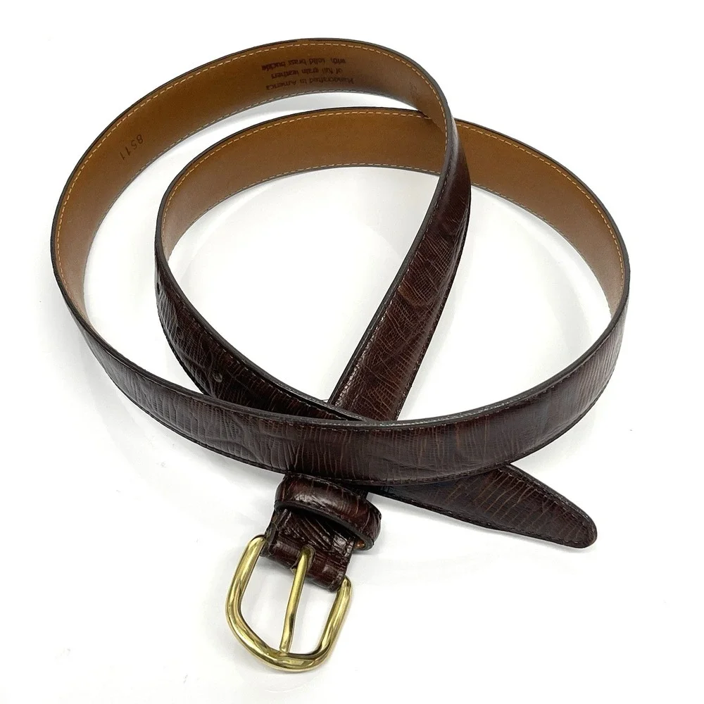 Men's 46 Full Grain Leather Dress Belt Solid Brass Buckle Reptile Style USA Made